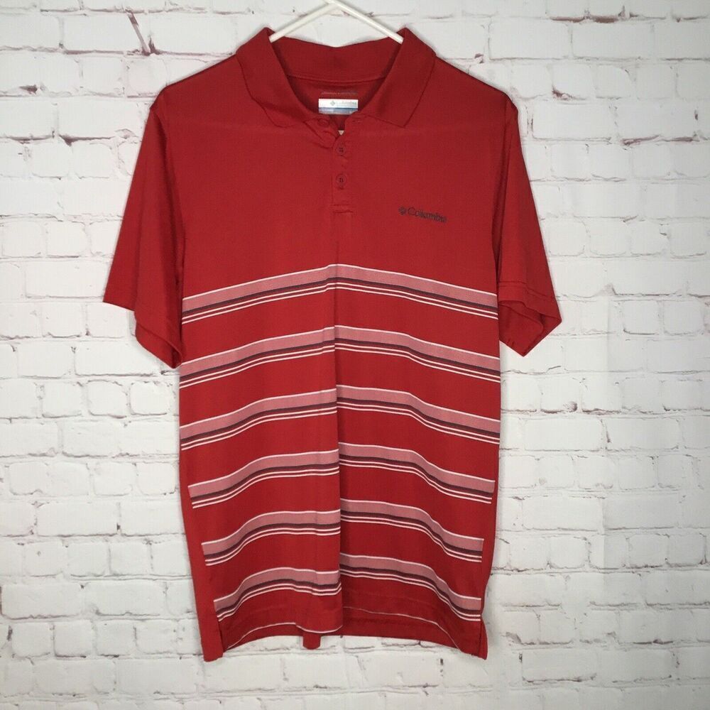 Columbia Omni-Wick Mens Red Striped Short Sleeve Golf‎ Polo Shirt Size M